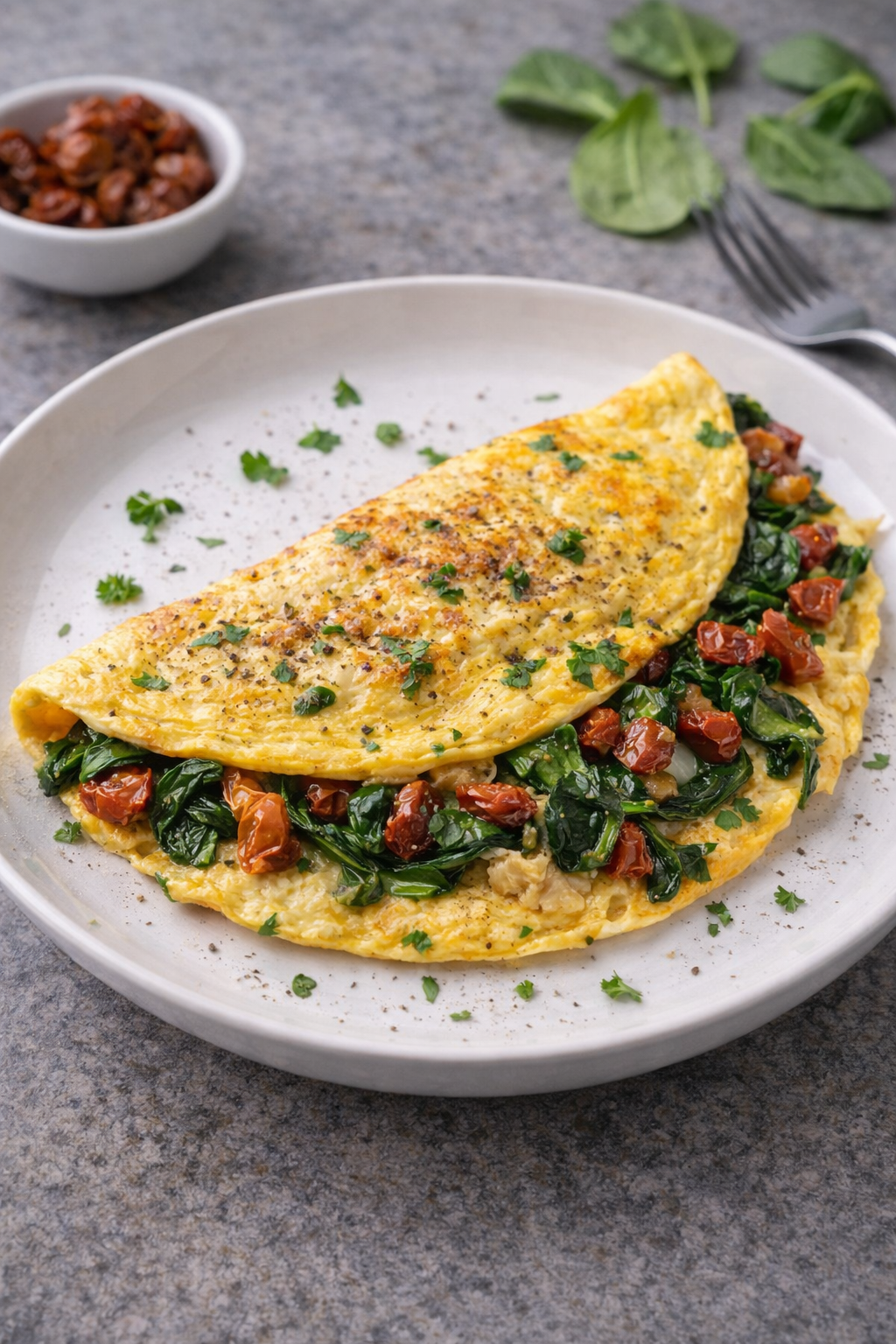 Omelette tomates séchées et épinards